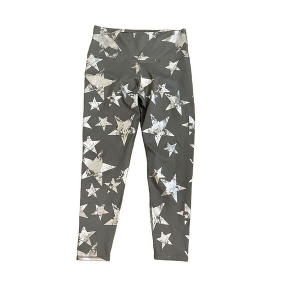 Aerie Chill Play Move Gray 7/8 Leggings Silver Metallic Distressed Stars Medium - Picture 1 of 5